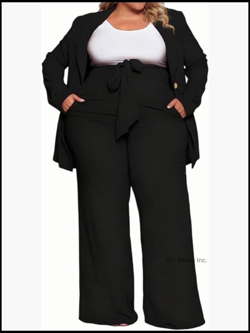 Plus Size Open Front Long Sleeve Blazer & Wide Leg Pant Set 2 Piece Business